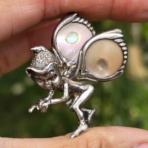 Vintage CYVRA Sterling Silver stamped Abalone Elf Fairy Pixie imp Pin Brooch